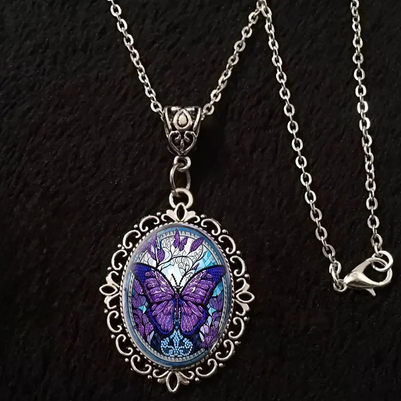 2025 ربيع/صيف جديد رائع الأرجواني فراشة الزجاج قلادة قلادة ، سترة سلسلة اكسسوارات مخصصة للرجال والنساء