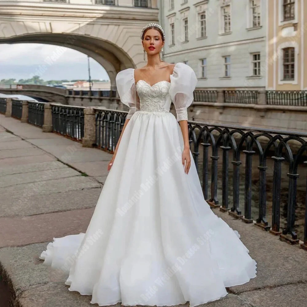 Elegant Sweetheart Collar Wedding Dresses For Women Soft Tulle A-Line Prom Gowns Popularity Princess Fluffy Hem Vestido De Novia