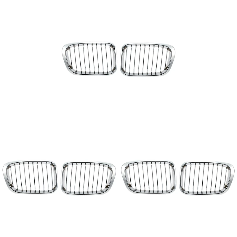 

6X Chrome Front Hood Kidney Grille Grill For BMW 1998-2001 E46 320I 323I 325I 328I 330I 4-Door Sedan