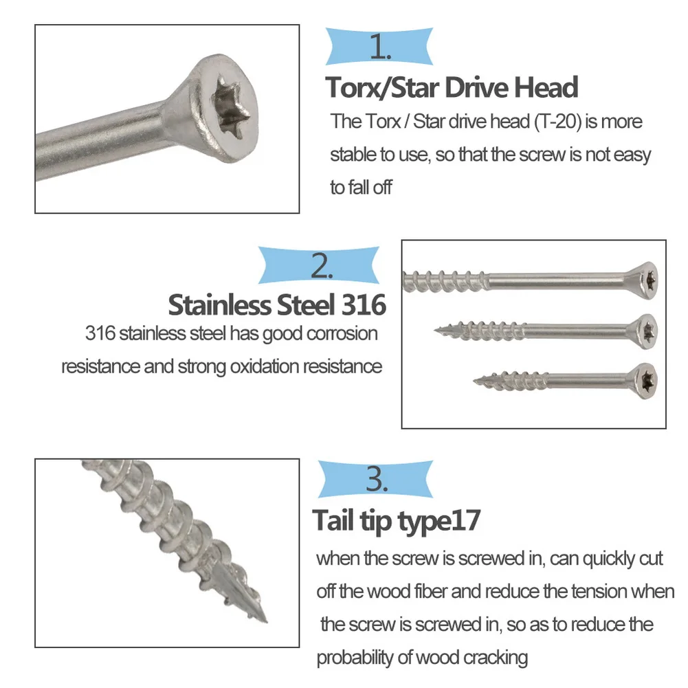 Wood Screws Torx Slot  316 Stainless Steel Drywall Screws Deck Screws Wood Hardware Mounting Accessories  Self Tapping Screws