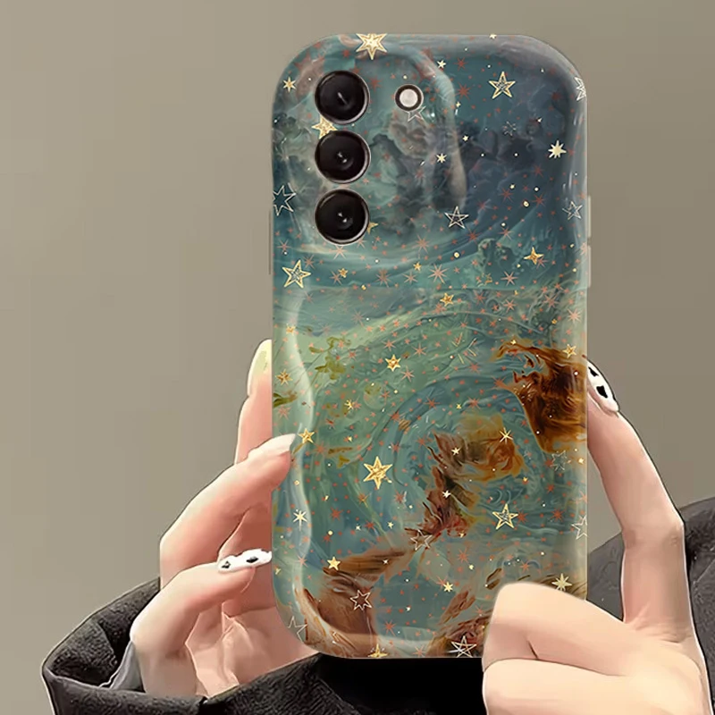 Hülle für Samsung Galaxy S26 S25 S24 Ultra S23 S21 FE S22 Plus A17 A27 A37 A57 A56 A55 A54 mit fließendem abstraktem Kunstdesign und Sternenmotiv