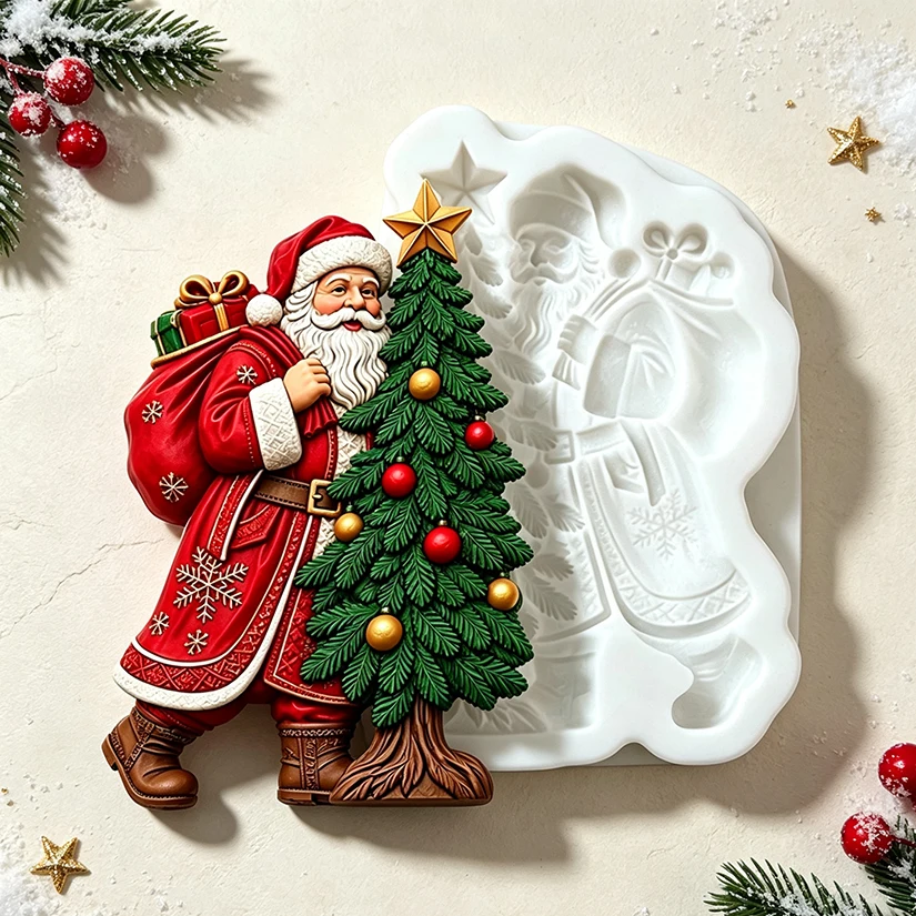 Holly Berry Christmas Tree Santa Holly Berry Silicone Mold for Sugarcraft Resin Cupcake Baking Fondant Cake Decorating Tools