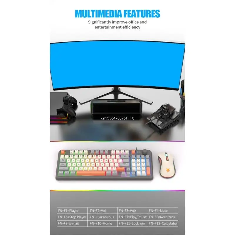 

94 Keys Layout Gaming Keyboard and Mouse Combo Colorful Lighting 3 Color Matching Keycap USB with volume DropShipping