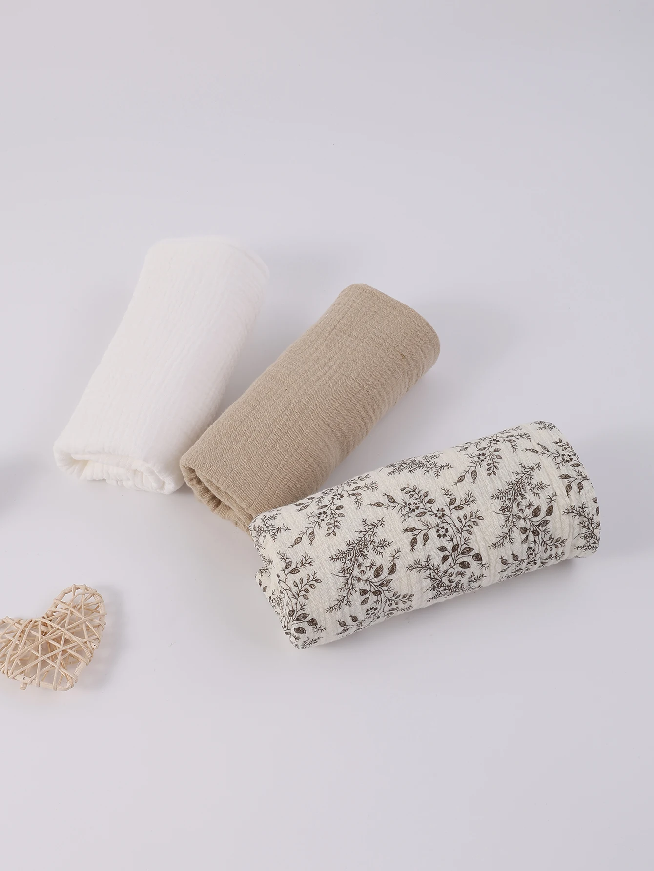 3 ชิ้น/เซ็ต Boho Solid Floral Soft Breathable ทารกแรกเกิดรับผ้าห่ม Muslin Swaddle ผ้าห่ม