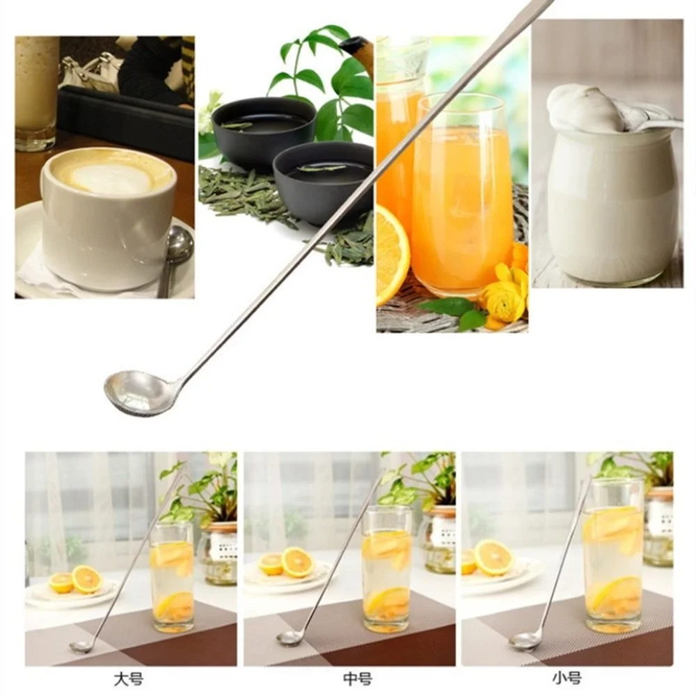 Long Handle Spoon Coffee Stirrers Ice Tea Spoon Stainless Steel Iced Teaspoon for Milks Tea Mixing Stirring Coffee Milk