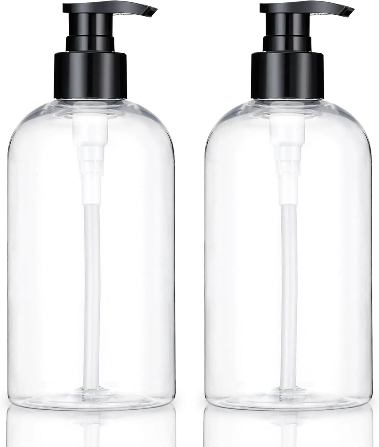 

2 Pack Clear Empty Plastic Pump Bottles, 10oz Refillable Dispenser for Shampoo, Liquid Soap, Massage Oil