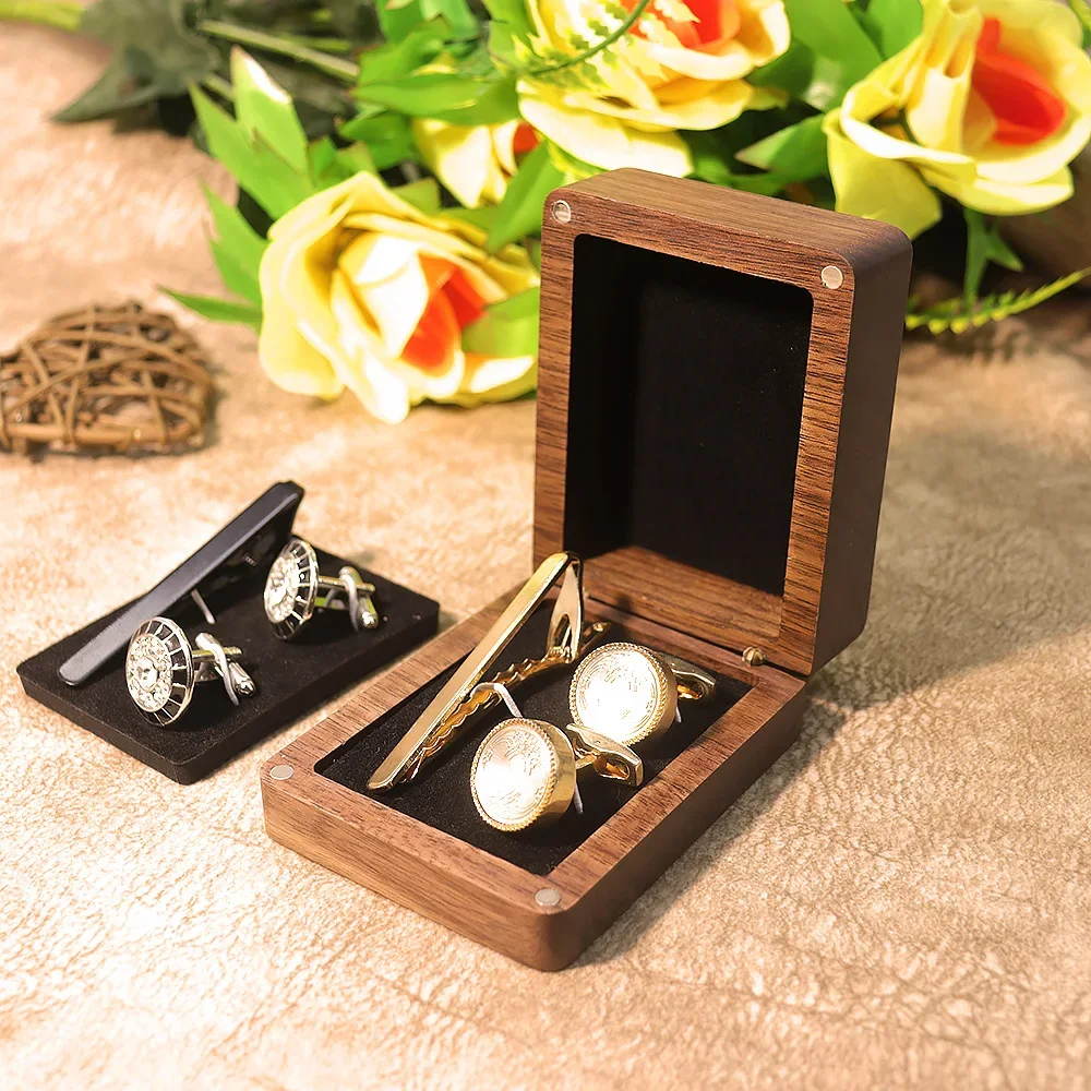 Black Walnut Tie Bar Cufflinks Storage Box Solid Wood Portable Travel Tie Bar Box Multi-Function Table Organizer