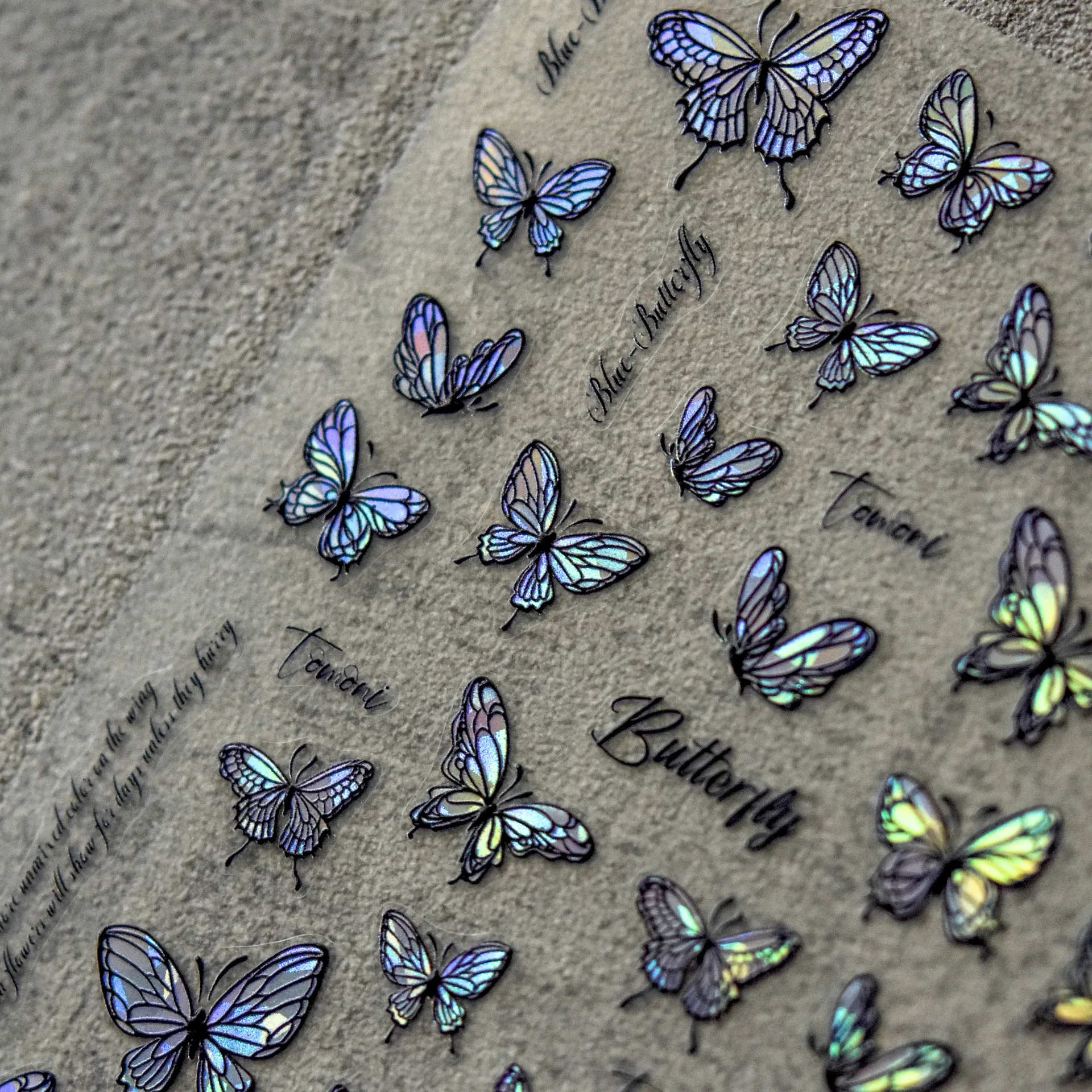 1 ピース 5D オーロラ紫蝶ネイルステッカーエンボス加工蝶愛ネイルアートステッカー高品質ネイルアート装飾ステッカー
