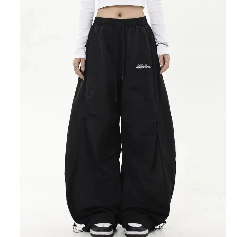 الرجعية Y2K الهيب هوب الشارع الشهير عادية شيك مطابقة Sweatpant المعتاد المرأة واسعة الساق بانت منخفضة الخصر الرباط سيدة البضائع السراويل