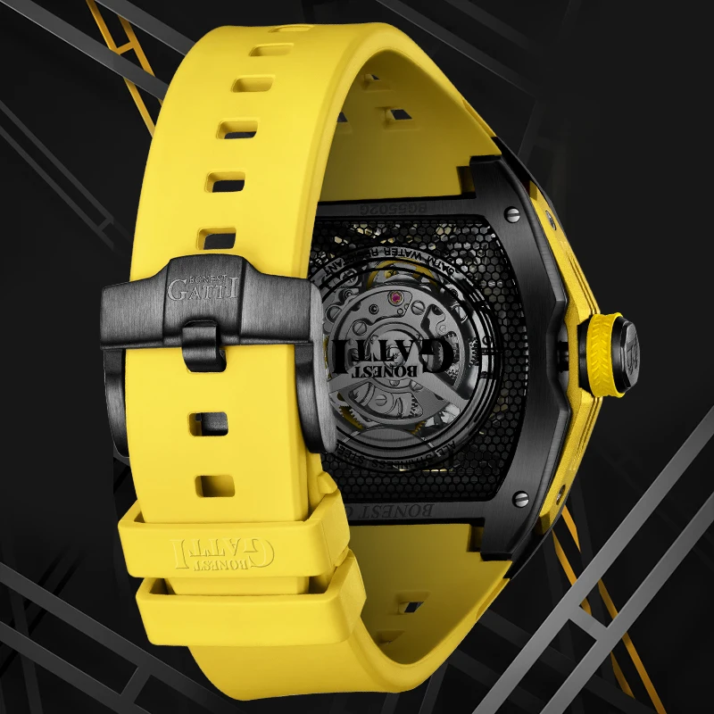 

BONEST GATTI Watch for Men Luxury Skeleton Man Automatic Watch German Craftsmanship Stainless Steel Tonneau Case Mechanical