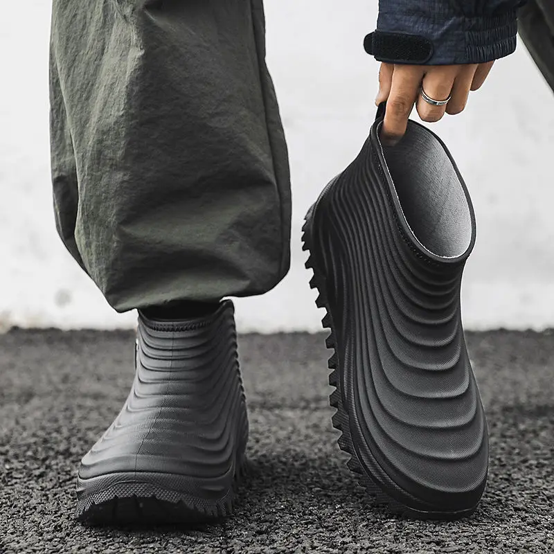 

Chef Kitchen Short Waterproof Warm Fleece-lined Men's Rain Boots Designer Rainy Day High Quality 2025 Work Original Male Shoes