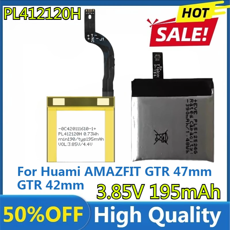 

New High Quality Replaceable 195mAh~390mAh PL502625V PL412120H Battery for Huami AMAZFIT GTR 47mm GTR 42mm