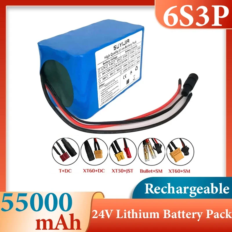 

6S3P 18650 Rechargeable Li-ion Battery Pack 24V 10500mAh Suitable for Electric Bikes and Mopeds Built-in BMS+25.2V 2A Charger