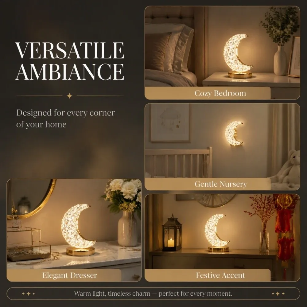 Elegant USB Rechargeable Crescent Moon Table Lamp Touch Control Moon Shape Night Light Bedside Table Lamp Nightstand Use