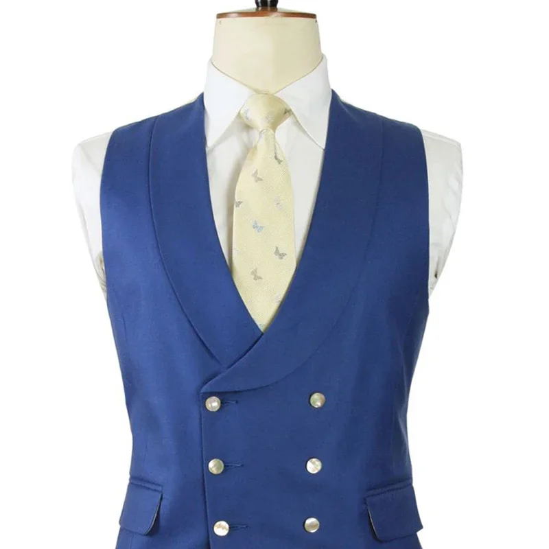 Double Breasted Men Vest for Wedding Suit with Shawl Lapel Slim Fit One Piece Royal Blue Custom Wasitcoat Male Fashion