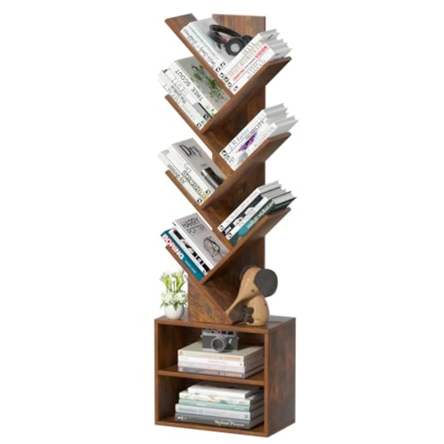 10-Tier Tree Bookshelf Floor Standing Narrow Space Storage Bookcase | Wood Tree Book Rack; Tall Storage For Bedroom