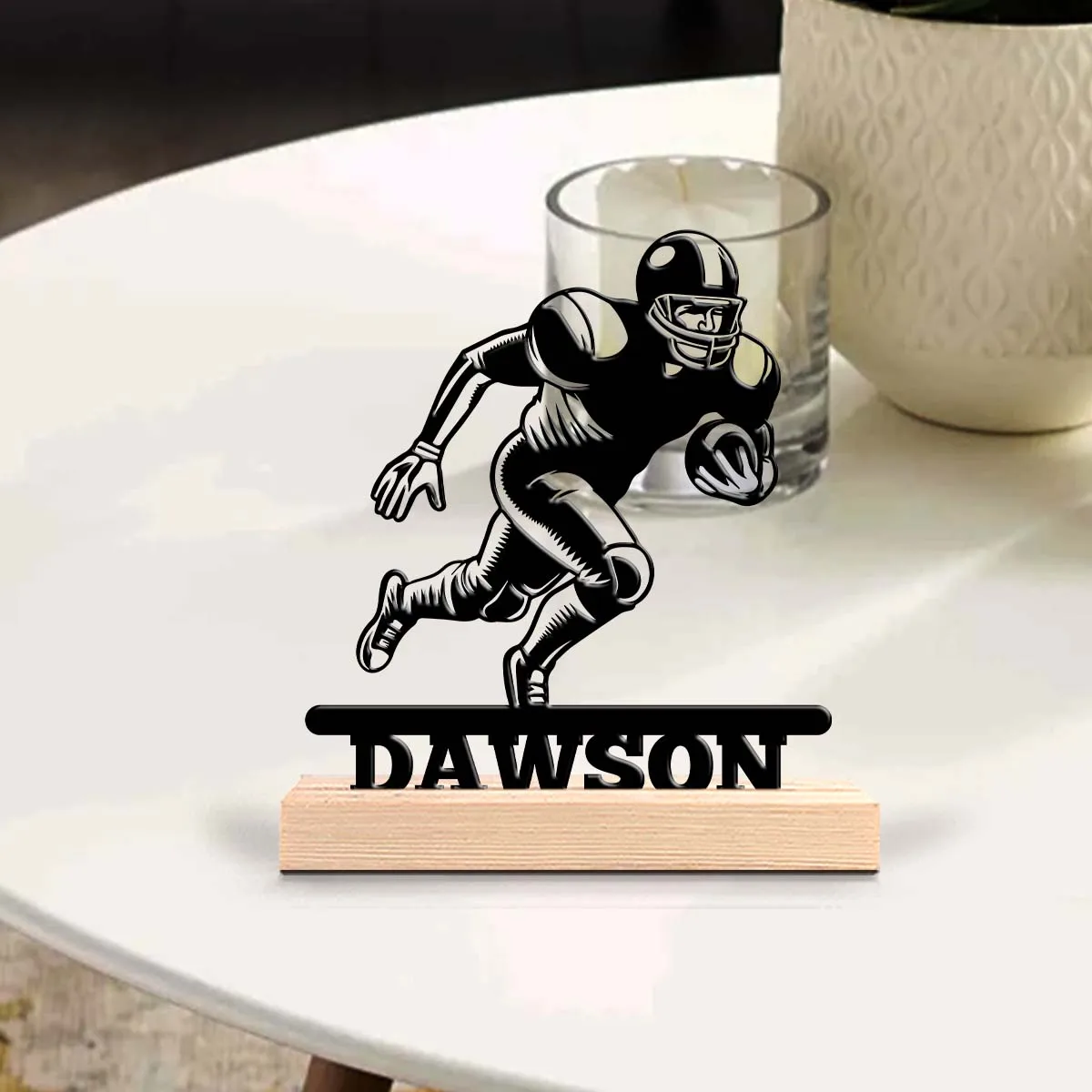 1pc Interesting Desktop Metal Statues Custom Content With Wooden Base Art Decoration, Desktop Decoration