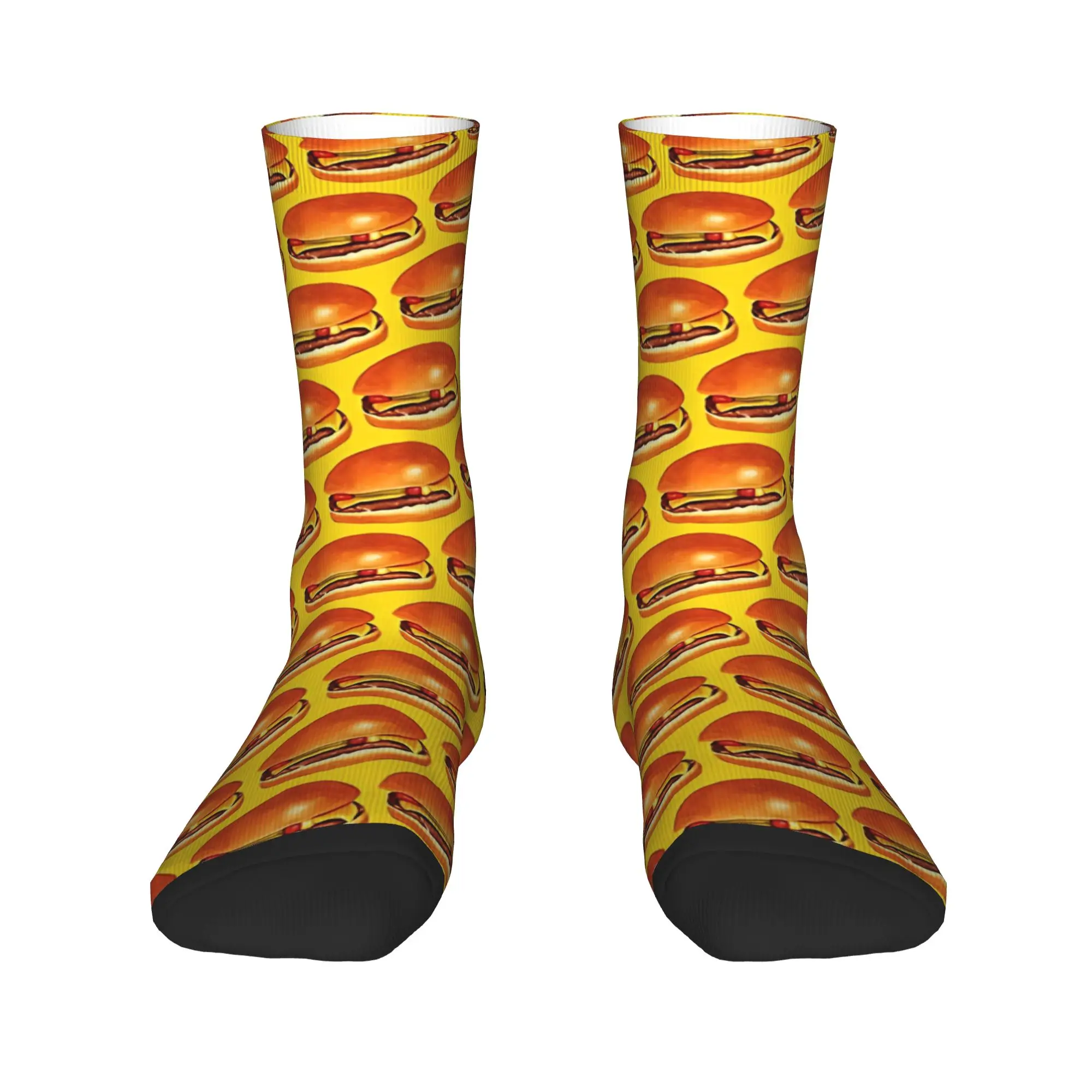 Cheeseburger Pattern Yellow  Socks Sandwich Novelty Stockings Winter Anti Sweat Men Socks Breathable Custom Outdoor Socks