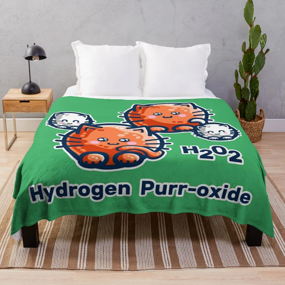 Hydrogen Purr-oxide Cat Chemistry Pun Throw Blanket Picnic Personalized Gift Polar Blankets