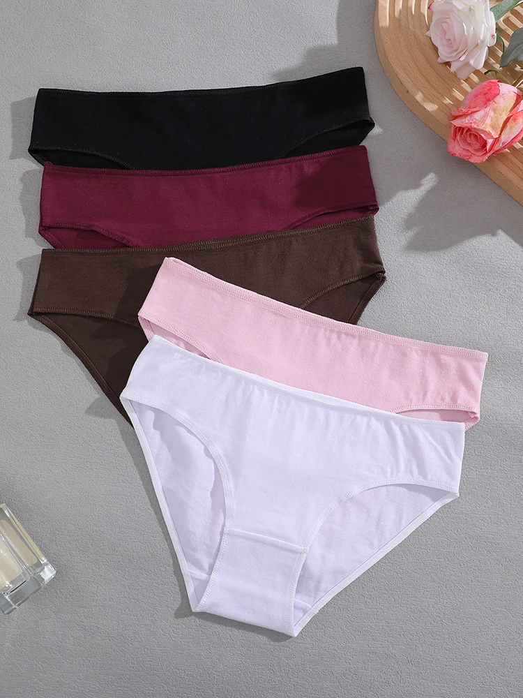 FINETOO 5PCS/Set S-XL Cotton Lingerie Panties Women Underwear Sexy Femme Underwear Women\'s Underpant Panty 8 Solid Color Briefs