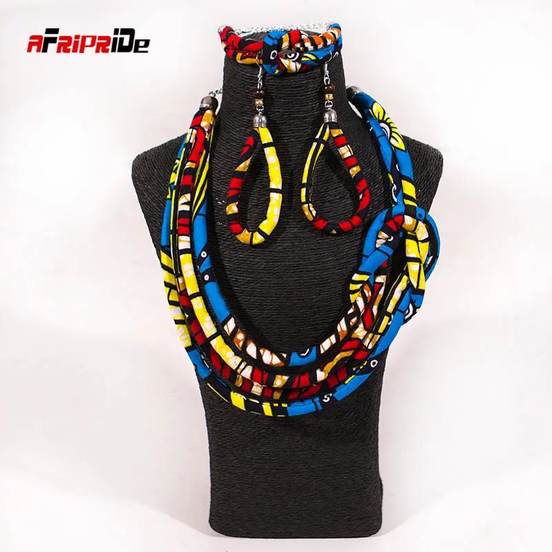 New Ankara Fabric Set Side Knot Necklace,Bracelet and Earrings 3 Pieces Afrocentric Necklace Asymmetric Necklace  WYB203