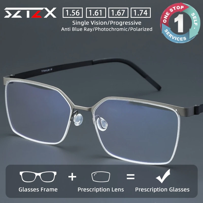 

SZTZX Versatile Pure Titanium Screwless Prescription Glasses Anti Blue Light Square Myopia Glasses Progressive Reading Eyewear