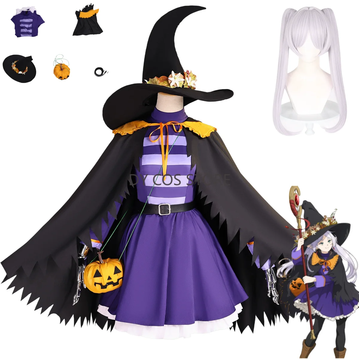 

Anime Frieren: Beyond Journey's End Frieren Cosplay Costume Halloween Dress Cloak Hat Wig Woman Cute Christmas Carnival Suit