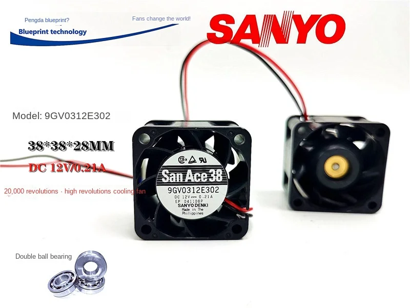 

Original 3828 9gv0312e302 High Revolution 3.8cm Double Ball Bearing 12v0.21a Cooling Fan