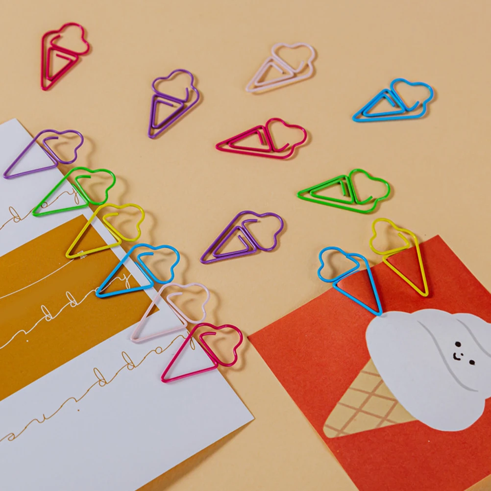 

30 Pcs Ice Cream Paper Clip Fun Paperclips Student Cartoon Food Shaped Bookmarks Christmas Clamps Cute