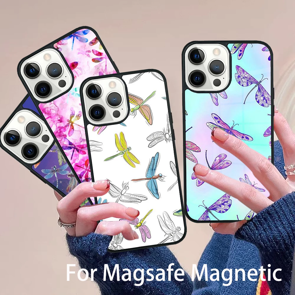 

Luxury Dragonfly Phone Case Magesafe Magnetic Wireless Charge Cover For IPhone 16 11 12 13 14 15 Pro Max Plus Mini