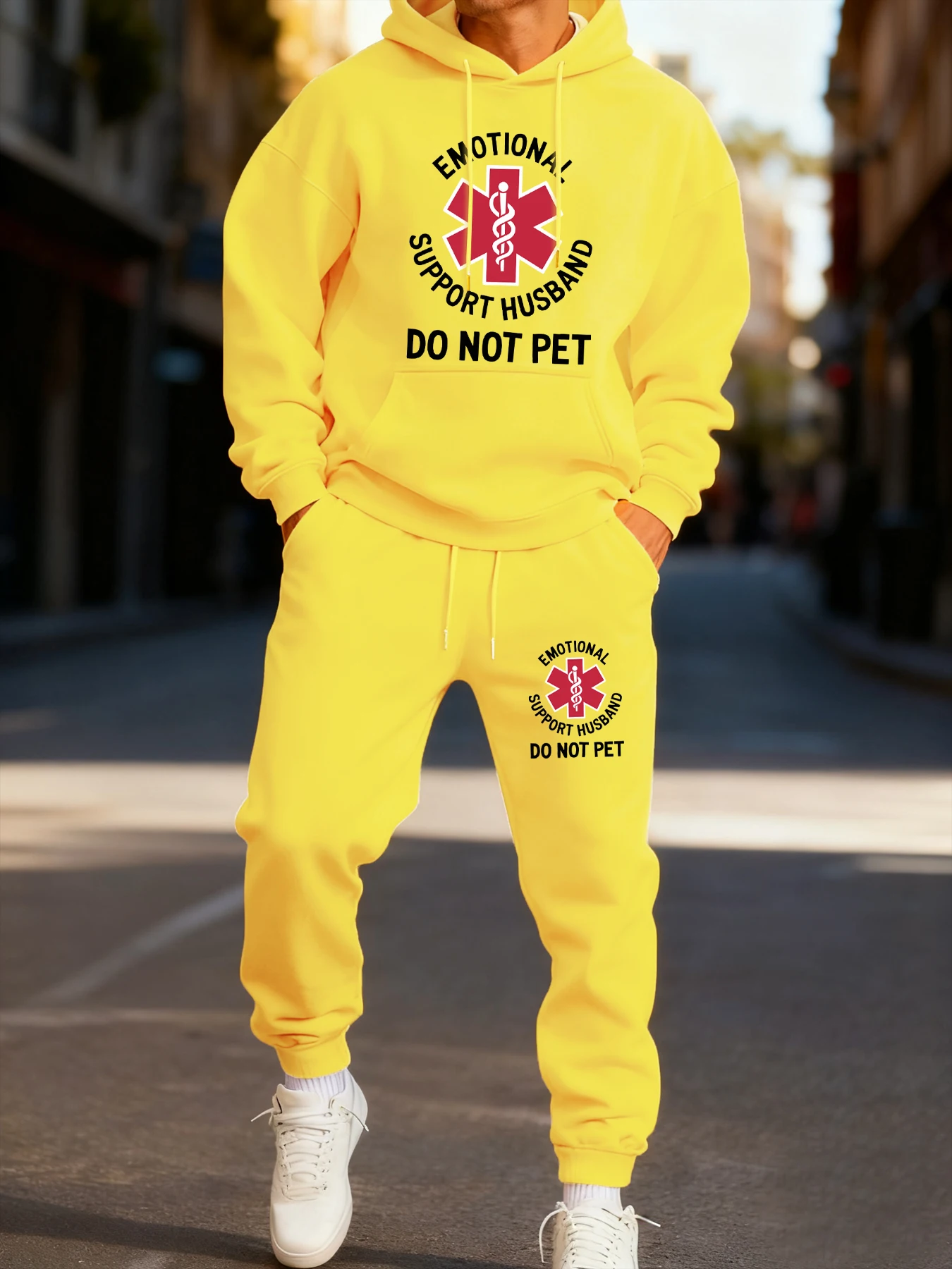 

Emotional Support Husband Do Not Pet Printing Man'S Hoodie Set Street Couple'S Two Pices Sets Fashion Clothing Loose Clothes
