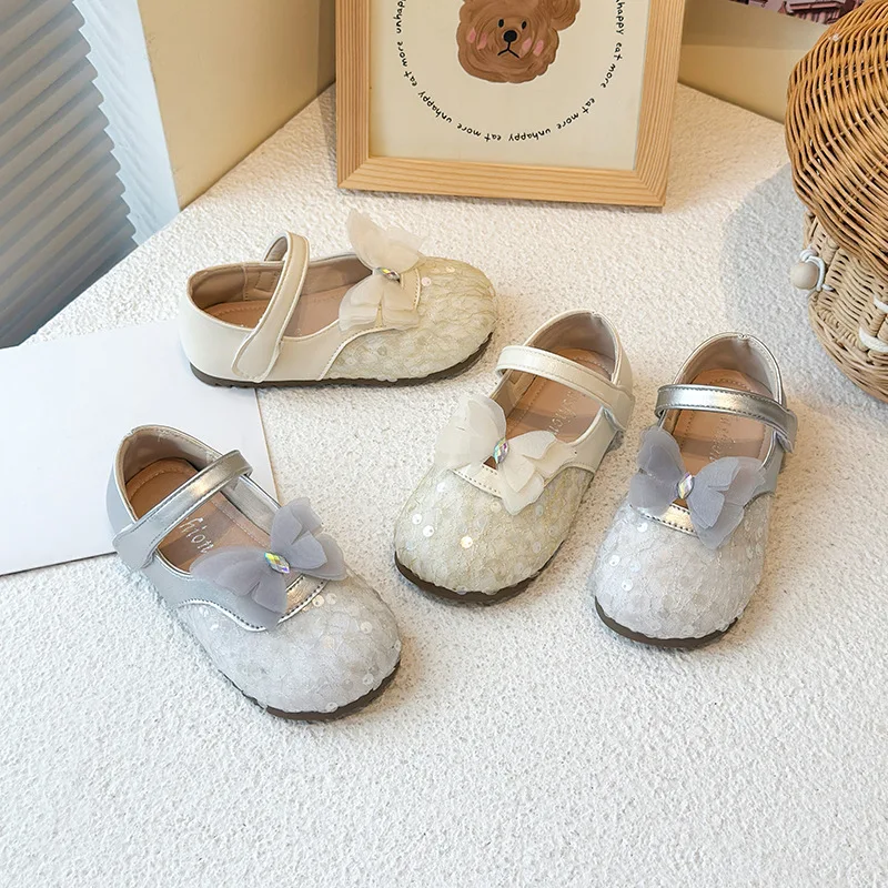 

Girls Princess Shoes Lace Butterfly Korean Style Kids Flat Shoes Round Toes Soft Sole 2025 Autumn New Children MaryJanes Sweet