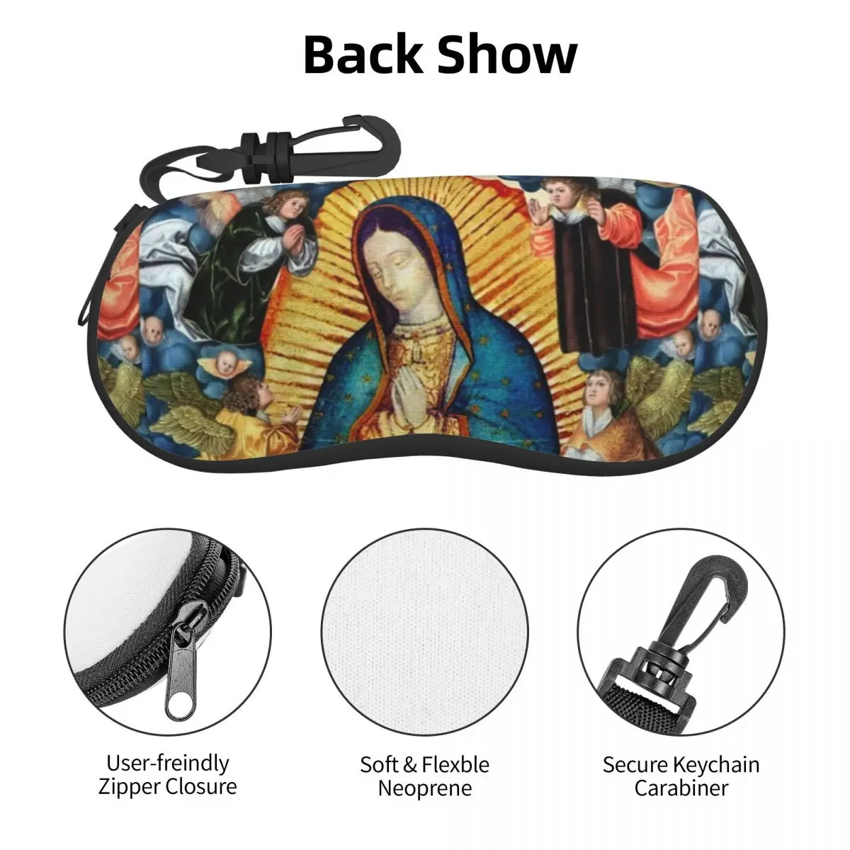 Virgin Mary And Angels Horizontal Glasses Case Our Lady of Guadalupe Travel Sunglasses Pouch Zipper Male Female Eyewear Storage