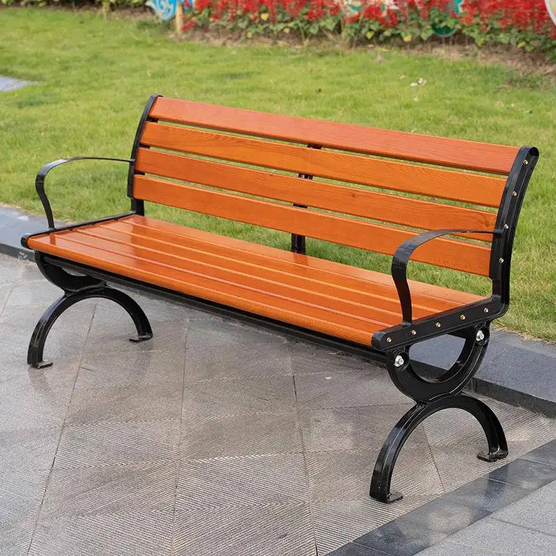 Outdoor Weathering Steel Legs Solid Wood Flower Bed Park Seat Public Commercial Seat Outdoor