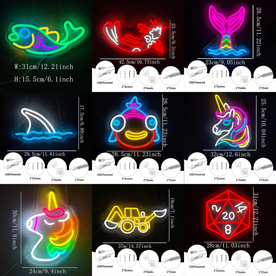 Koi Fish Neon Sign for Wall Decor,Unicorn Neon Light Signs for Game Room,Gamer LED Light Up Sign for Bedroom Bar Home Decor