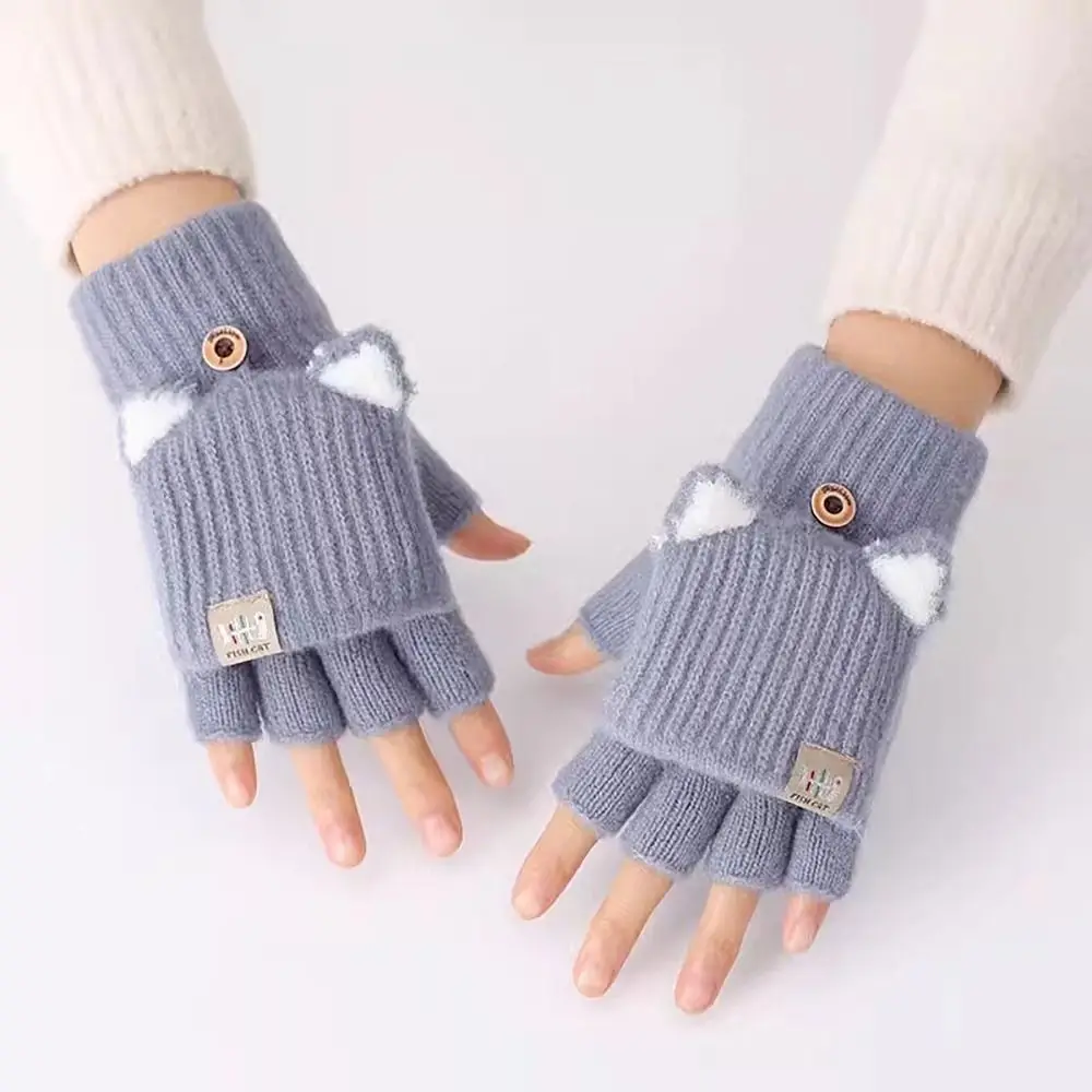 Knitted Wool Finger Gloves Thicken Flip Cover Glove Bracers Korean Style Screen Touchable Winter Gloves For Woman Winter Warm