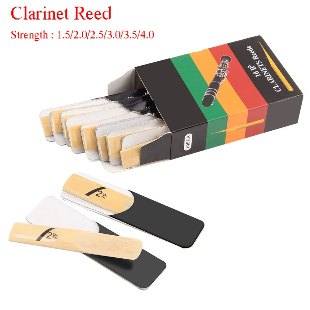 10pcs Clarinet Reeds Set Bb Tone Strength 1.5/2.0/2.5/3.0/3.5/4.0 Wind Instrument Reed