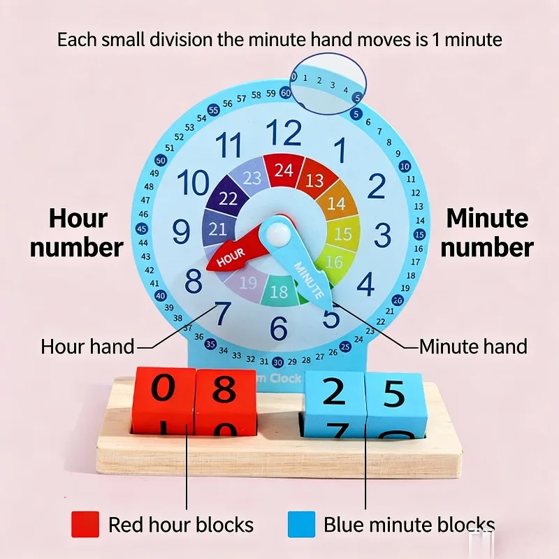 Wooden Digital Clock Toy for Kids Learning Time Teaching Aid Model Primary School Educational Intelligence Development Tool