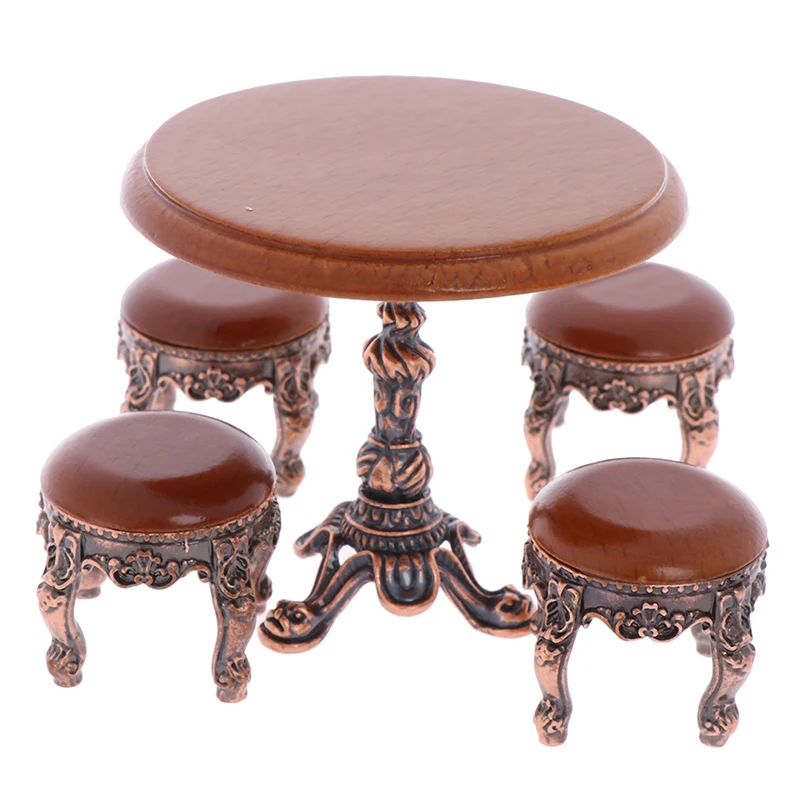 1pc 1/12 나무 인형 집 미니어처 정원/방 장식 복고풍 나무 가구 미니어처 라운드 나무 커피 의자/테이블