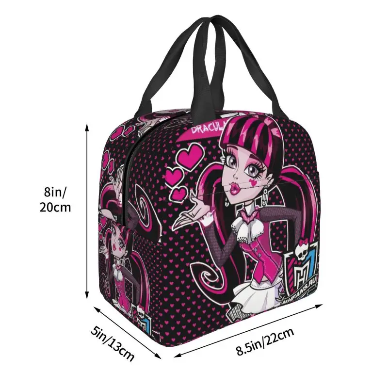 Monsters High Anime Resuable Lunch Box Women Waterproof Cooler Thermal Food Insulated Lunch Bag Kids School Children