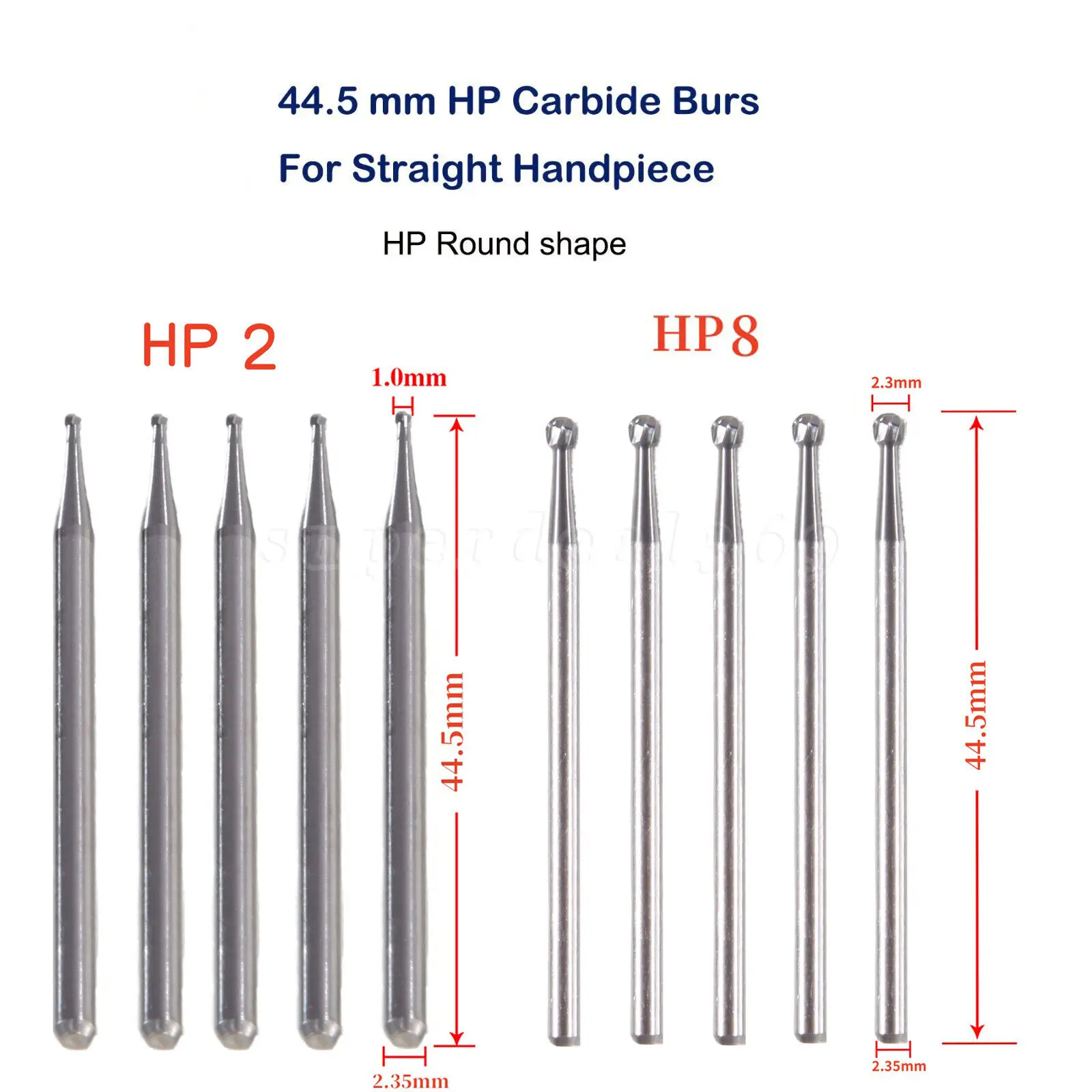 

5pcs/1Box Dental Round Carbide Bur For Slow Low Speed Straight Nose Cone Handpiece HP2/HP8