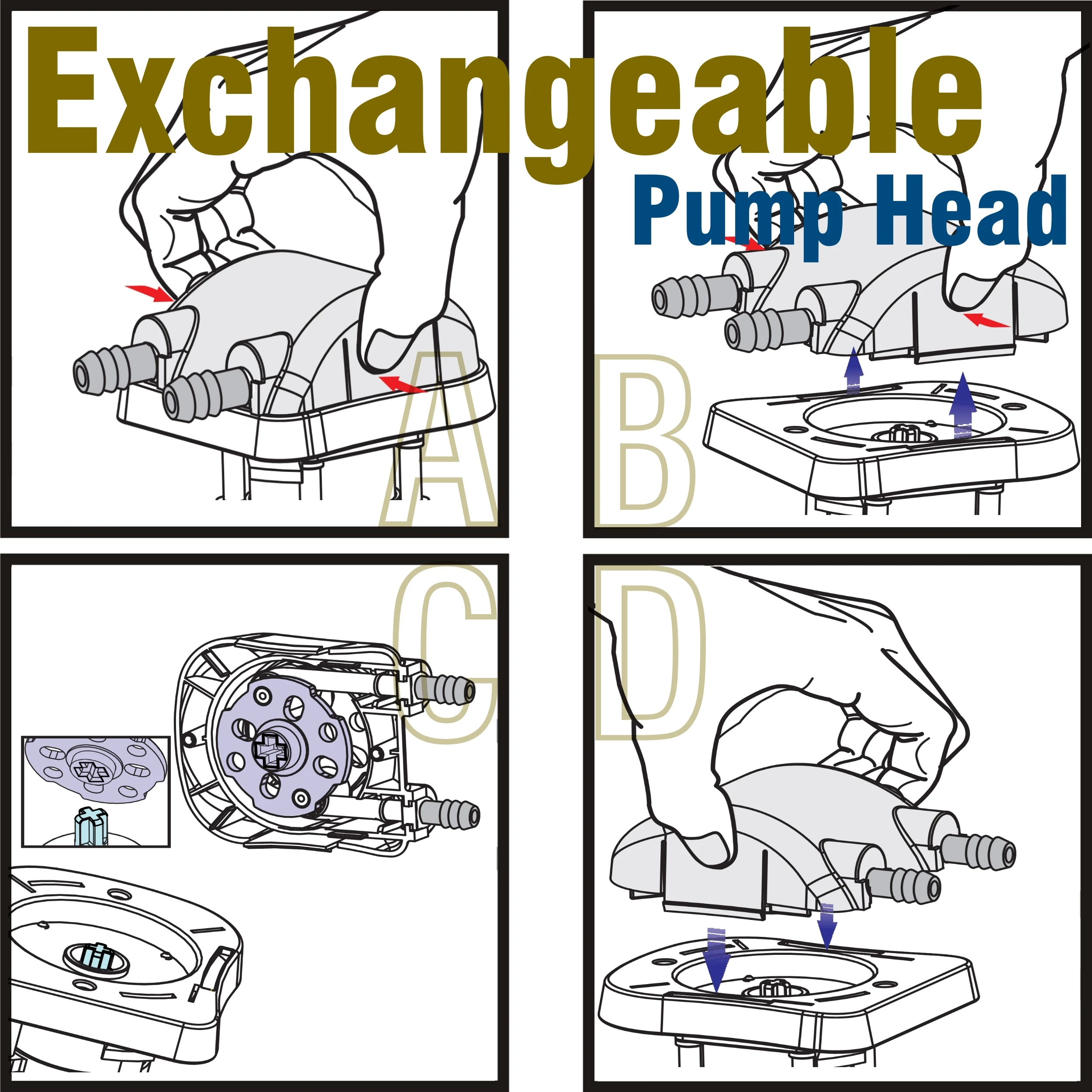 350ml/min, 4 rollers, 12Vdc peristaltic Pump with Exchangeable Pump Head and PharMed BPT peristaltic tube