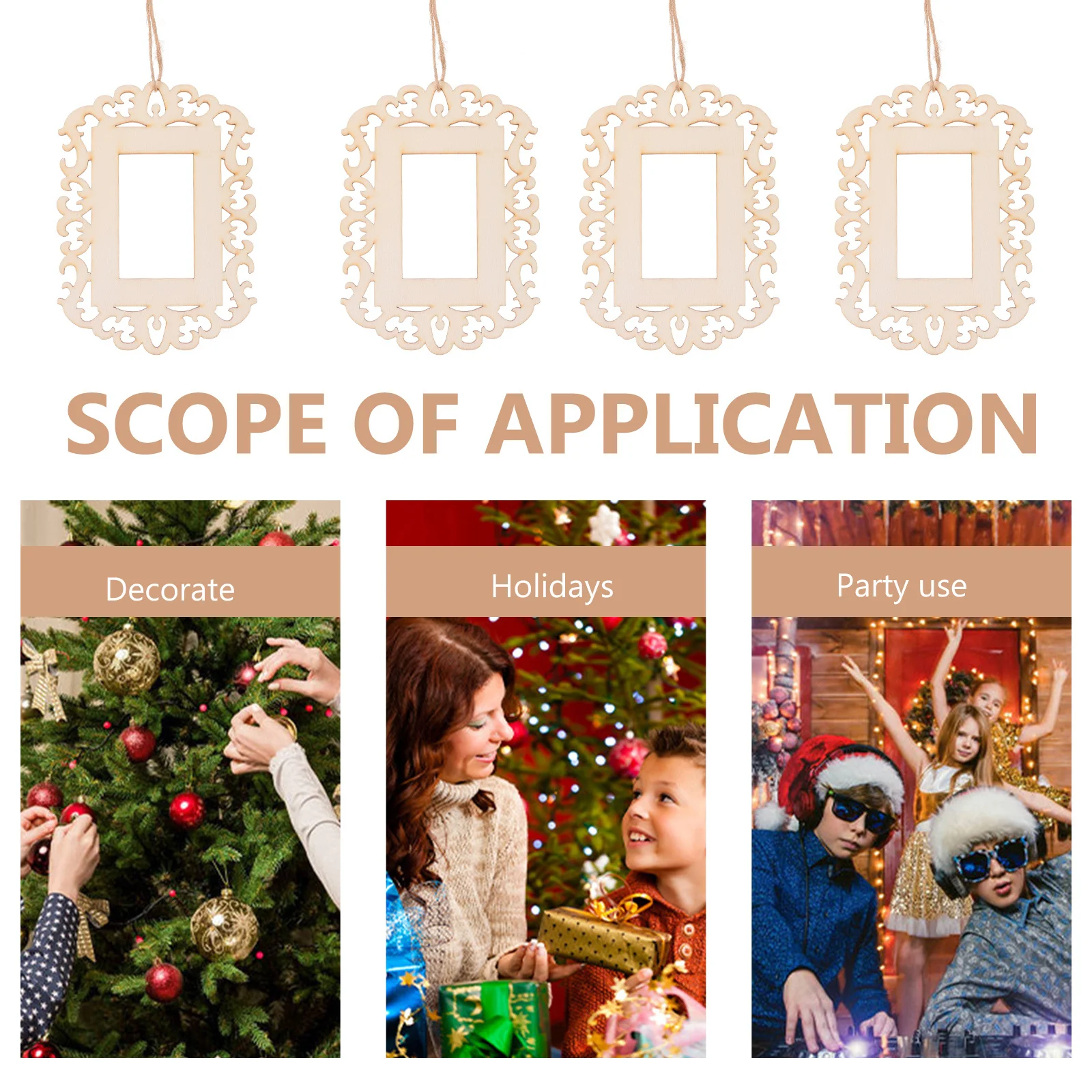 

12Pcs DIY Wooden Photo Frame Ornaments Unfinished Wood Slices for Customizing and Home Decor Wood Hollow Decoration