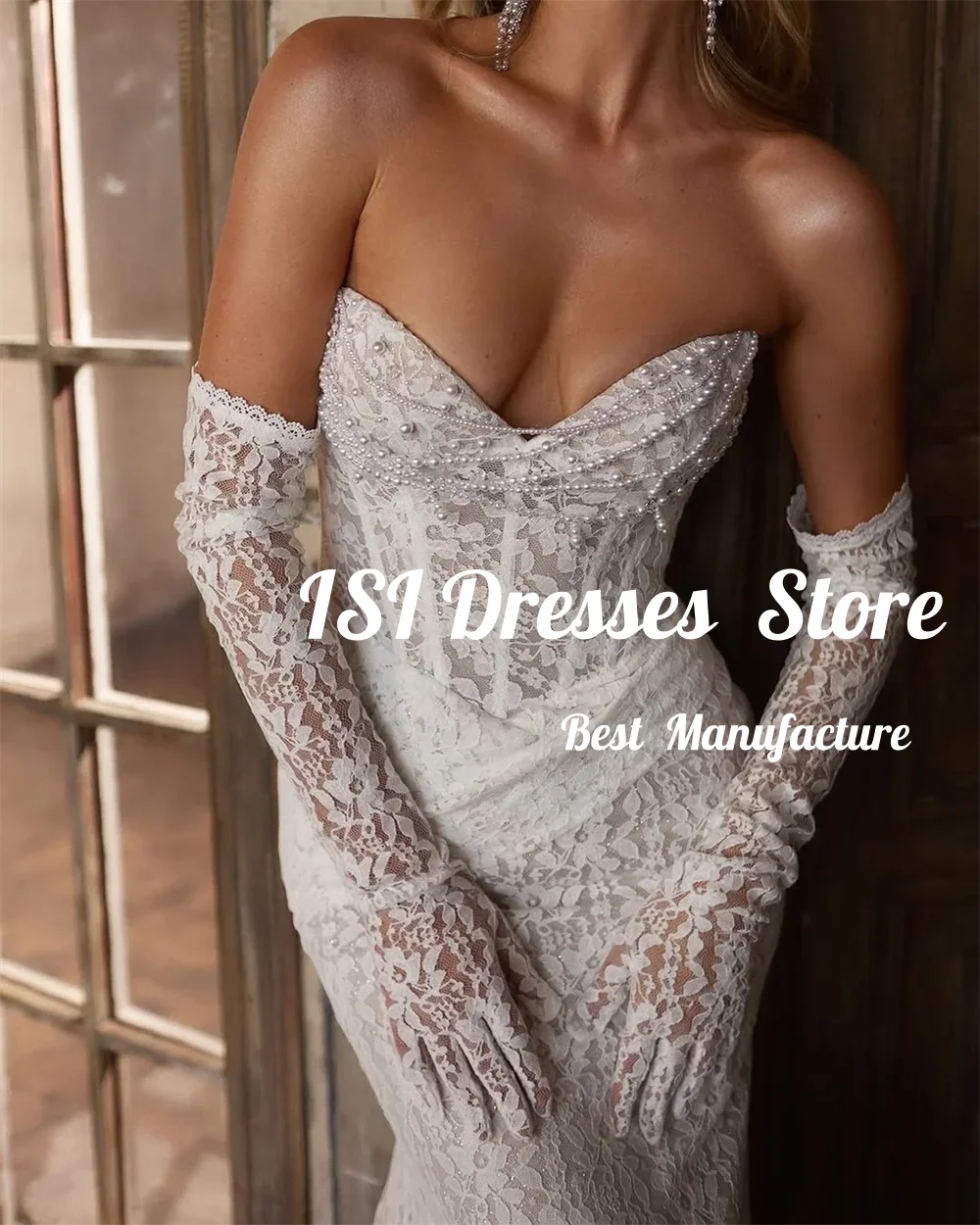 Vestido de Novia de Encaje Exquisito Personalizado ISI, con Escote Corazón, Perlas, Corsé, Estilo Sirena, con Brillo, Vestido de Novia 2026 Verano
