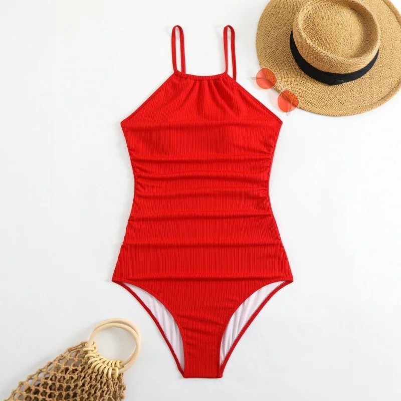 2026Elegant one-piece sexy solid color high-waisted swimsuit for women, popular model that conceals belly and is slimming, suita