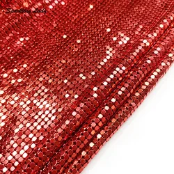 Shiny Red Metal Sequin Cloth for Christmas Party Metallic Glitter Chain Mail Home Decoration DIY Garment Designer Fabric
