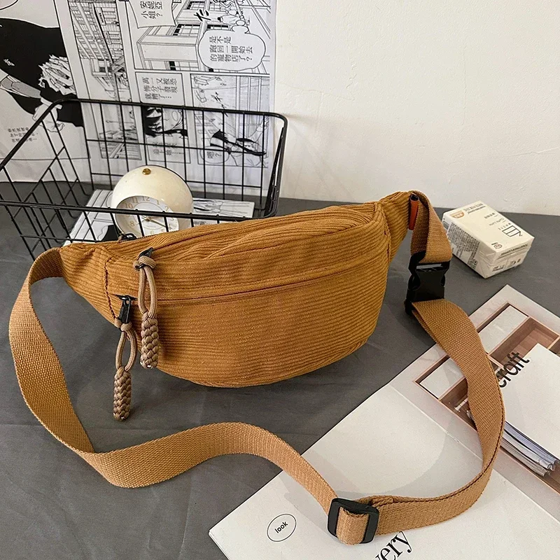 Zipper Corduroy 2025 High Quality Women's Waist Packs Solid Color Trendy Casual Crossbody Bag Soft Simple Fashion Chest Bag