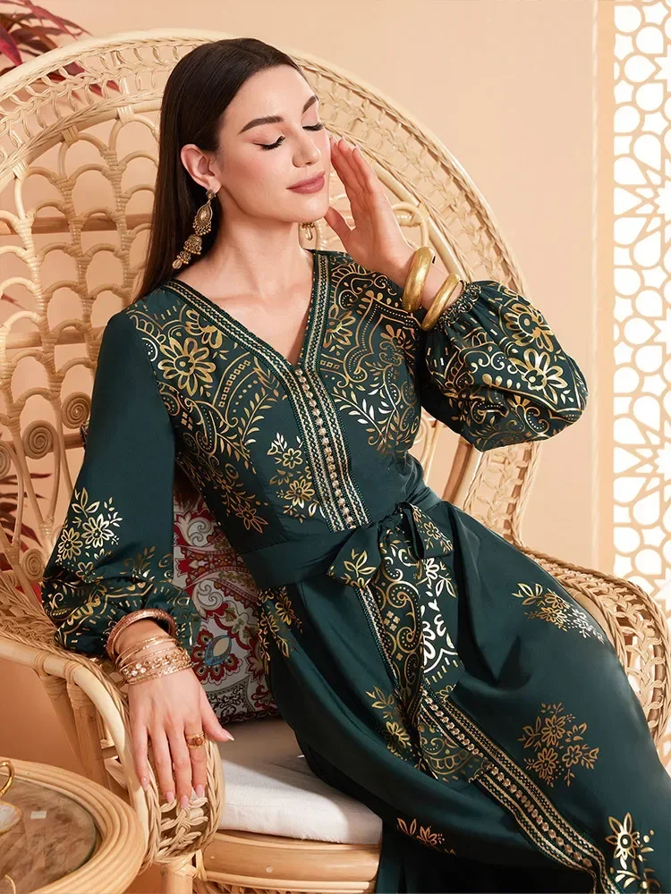 

Eid Abayas Fashion Women Muslim Party Print Maxi Dress Turkey Dubai Kaftan Islam Arab Robe Gulf Jalabiya Evening Gown Caftan New