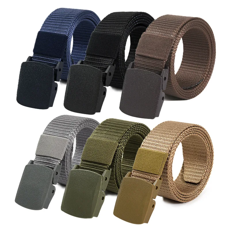 1pc Men\'s Canvas Belt Plastic Buckle Metal-Free Nylon Tactical Waist Belt Women\'s Belt Outdoor Hiking Webbing Belt Neutral Belts