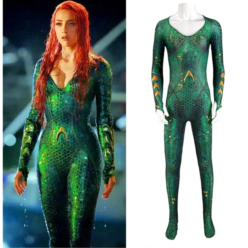 Halloween Carnival Movie mera cosplay aquaman and mera costume superhero women wig Zentai Bodysuit Suit Jumpsuits for adult